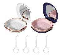 2 Pack Denture Case with Mirror & 4 Aligner Removal Tools, Portable False Teeth Container for Travel, Essential Dental Care Kit with Compact Design for Night Guards, Invisalign, Braces (Blue+White)