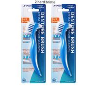 2 Pack Denture Clean Toothbrush for Denture Care Tool w/Multi Layered Ordinary or Hard Bristles Dual Ordinary or Hard Bristle for False Teeth Superb Total Cleaning (2 Hard Bristle Brush)
