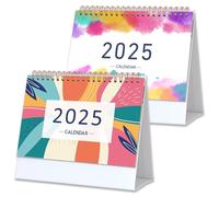 2 Pack Desk Calendar 2024-2025, Runs Jul. 2024 - Dec. 2025, Academic Desktop Calendar with Planner Stickers, Standing Flip Desk Calendar with Monthly Summary