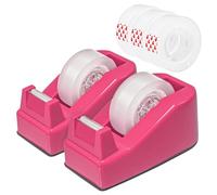 2-Pack Desktop Office Tape Dispenser with 5 Refill Rolls, Fits Standard 1-Inch Core Tapes, Weighted Base, Adhesive Roll Holder for Office, School, Shop, Home & Business - Rose Red