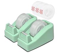 2-Pack Desktop Office Tape Dispenser with 5 Refill Rolls, Fits Standard 1-Inch Core Tapes, Weighted Base, Adhesive Roll Holder for Office, School, Shop, Home & Business - Green
