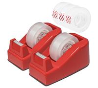 2-Pack Desktop Office Tape Dispenser with 5 Refill Rolls, Fits Standard 1-Inch Core Tapes, Weighted Base, Adhesive Roll Holder for Office, School, Shop, Home & Business - Red