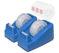 2-Pack Desktop Office Tape Dispenser with 5 Refill Rolls, Fits Standard 1-Inch Core Tapes, Weighted Base, Adhesive Roll Holder for Office, School, Shop, Home & Business - Bright Blue