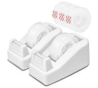 2-Pack Desktop Office Tape Dispenser with 5 Refill Rolls, Fits Standard 1-Inch Core Tapes, Weighted Base, Adhesive Roll Holder for Office, School, Shop, Home & Business - White