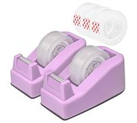 2-Pack Desktop Office Tape Dispenser with 5 Refill Rolls, Fits Standard 1-Inch Core Tapes, Weighted Base, Adhesive Roll Holder for Office, School, Shop, Home & Business - Purple