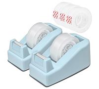 2-Pack Desktop Office Tape Dispenser with 5 Refill Rolls, Fits Standard 1-Inch Core Tapes, Weighted Base, Adhesive Roll Holder for Office, School, Shop, Home & Business - Blue