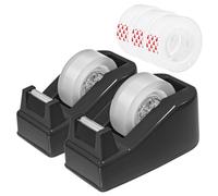 2-Pack Desktop Office Tape Dispenser with 5 Refill Rolls, Fits Standard 1-Inch Core Tapes, Weighted Base, Adhesive Roll Holder for Office, School, Shop, Home & Business - Black