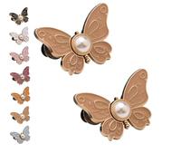 2-Pack Detachable Butterfly Clips,Pant Waist Tightener Butterfly, No-Sew Instant Waist Buckles,Buttons Pins For Loose Jeans Jackets Coats Shirts (2pcs-F)