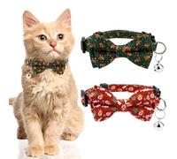 2 Pack Detachable Christmas Cat Collars with Bow&Bells Breakaway Cute Kitten Collar Snowman Durable Adjustable Pet Collars Comfortable Plaid Cat Collar for Cats Kitten Puppy Supplies