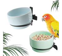 2 Pack Detachable Hanging Ceramic Bird Bowl Food Cup Convenient Hanging Water Feeder for Cage Small Canary Finch Parakeet Budgie Cockatiel Lovebird Blue and Green