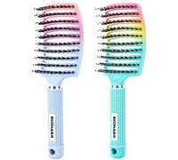 2 Pack Detangling Brush Getting Knots Out without Pain Adds Shine and Makes Hair Smooth,Detangler Boar Bristle Hair Brush for Adult & Kids Wet or Dry Hair(Green&Blue)
