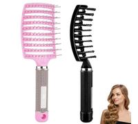 2 Pack Detangling Hairbrush for Women, Men and Kids, Soft Massage Curved Vent Boar Bristle Detangle Brush for Long Thick Thin Curly Wet or Dry Hair, Styling Tool,Reducing Hair Breakage(Black&Pink)