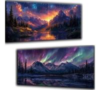 2 Pack Diamond Art Starry Sky Dimond Art Painting aurora Diamond Painting Kits for Adults XXL Large 100x300cm Canvas, 5D DIY Full Drill Crystal Gem Crafts Paintings Kit, Home Decor, Gifts for Women