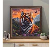 2 Pack Diamond Art Tiger, 5D DIY Landscape Diamond Painting Mosaic Kits for Adults Beginner, Full Square Drill Gem Crystal Sequin Art for Home Wall Decor, Creative Gifts 8x8 inch/20x20cm,2p545p