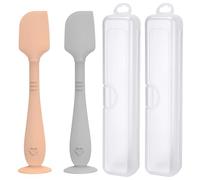 2 Pack Diaper Cream Spatula with Hygienic Travel Case, Butt Spatula Baby with Suction Base, Baby Butt Paste Spatula, Soft Silicone Diaper Rash Cream Applicator Large Size (Brown & Gray)