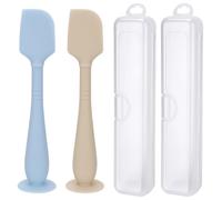 2 Pack Diaper Cream Spatula with Hygienic Travel Case, Butt Spatula Baby with Suction Base, Baby Butt Paste Spatula, Soft Silicone Diaper Rash Cream Applicator Large Size (Blue & Offwhite)