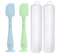 2 Pack Diaper Cream Spatula with Hygienic Travel Case, Butt Spatula Baby with Suction Base, Baby Butt Paste Spatula, Soft Silicone Diaper Rash Cream Applicator Large Size (Blue & Green)
