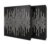 2 Pack - Diffuse Sound-Absorbing Acoustic Panel with Velvet Fabric & Mounting Kit | 50x50x5cm | Reflection - Soundproofing | Home Acoustic Treatment [WAVE - Black | White]