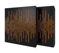 2 Pack - Diffuse Sound-Absorbing Acoustic Panel with Velvet Fabric & Mounting Kit | 50x50x5cm | Reflection - Soundproofing | Home Acoustic Treatment [WAVE - Black | Yellow]