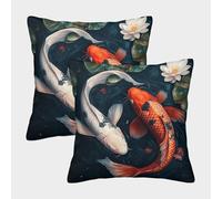 2 Pack Digital Printing 3D Koi Carp Theme Square Cushion Cover 50x50cm Suitable for Outdoor Home Bed Decoration Japanese Art Pattern