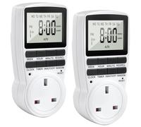 2 Pack Digital Socket Timer Switch, 24h-Week Timer Plug Socket UK With 16 On-Off Programme, LCD Electric Light Switch Repeat Cycle Programmable Timing Sockets With Random Mode for Indoor Appliance