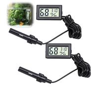 2 Pack Digital Thermometer Hygrometer, Mini LCD Temperature Humidity Gauge with 1.5m Probe for Reptile Tank Terrarium Incubator Aquarium Vivarium Greenhouse Guitar Case Office Home Accurate Readings