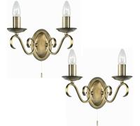 2 PACK Dimmable LED Twin Wall Light Antique Brass Vintage 2x Bulb Lamp Lighting