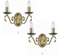 Loops 2 PACK Dimmable LED Twin Wall Light Antique Brass Vintage 2x Bulb Lamp Lighting in Metallics Loops Metallics