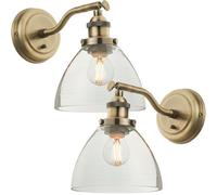 Loops 2 PACK Dimmable LED Wall Light Antique Brass Glass Shade Adjustable Lamp Fitting in Clear Loops Clear