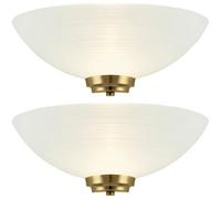 Loops 2 PACK Dimmable LED Wall Light Antique Brass White Pattern Glass Shade Dome Lamp Loops White