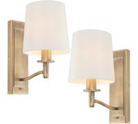 Loops 2 PACK Dimmable LED Wall Light Antique Brass & White Shade Classic Vintage Lamp Loops White