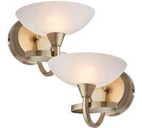 2 Pack Dimming Led Wall Light Brass & White Lined Glass Vintage Curved Lamp