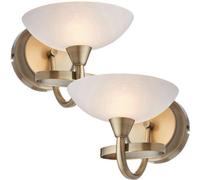 2 Pack Dimming Led Wall Light Brass & White Lined Glass Vintage Curved Lamp