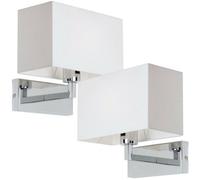 2 Pack Dimming Led Wall Light Chrome & White Shade Sleek Rectangle Lamp Fitting