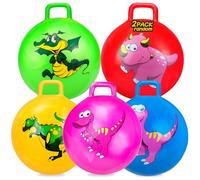 2 Pack Dinosaur Bouncy Balls - 18 Inch Jumping Ball Hoppers with Handle