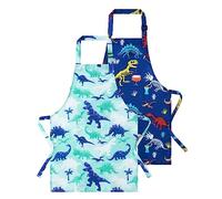 2 Pack Dinosaur Kids Art Aprons for Boys - Waterproof Toddler Chef Aprons With Pocket for Cooking, Baking, Painting, Gardening - Adjustable Bib Apron for Kitchen, Classroom Art Smocks