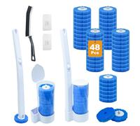 2 Pack Dispasable Toilet Brush and Holder Set, with 48 PCS Toilet Cleaner Refills, Disposable Toilet Cleaning System, Wall Mounted or Floor Standing, for Bathroom, Sink, Bathtub, and Floor Cleaning