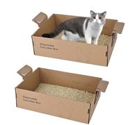 2 Pack Disposable Litter Boxes for Cats, 17.4" x 12.3" x5.4" Large Cardboard Cat Litter Box, Extra Thick Portable Travel Litter Box for Cats, Foldable, Waterproof, Leak Resistant (Large, Count, 2)