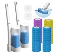 2 Pack Disposable Toilet Brush & Holders Set with 48pcs Cleaner Refills Scented Pads Wall Mounted white Plastic Long Handled Bathroom Toilet Brush with Disposable Head