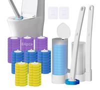 2 Pack Disposable Toilet Brush with 64 Refills, Wall Mounted Bathroom Bowl Scrubber Cleaner Wand System for Toilet Bowl Cleaners,Bathroom Cleaning,Sink,Bathtub