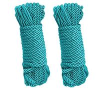 2 Pack DIY 32 feet 5mm Diameter Soft Polyester Silk Rope Solid Braided Twisted Nylon Ropes,10m Durable and Strong All Purpose Twine Cord Rope String Thread Cord (Turquoise Blue)