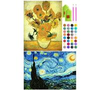 2-Pack DIY 5D Diamond Painting Kits, The Starry Night & Sunflowers by Master Van Gogh, 12x16in Full Drill Diamond Abstract Painting Art for Room Wall Décor, 5