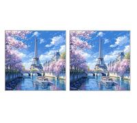 2 Pack DIY Diamond Art Kit for Adults, The Eiffel Tower in Spring, 5D Diamond Painting Kits, DIY Crystal Embroidery Painting Set, Living Room, Bedroom, Office Decoration, 60x60cm Z1YX-108