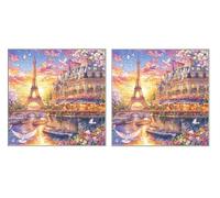 2 Pack DIY Diamond Art Kit for Adults, View of The Eiffel Tower in Paris, 5D Diamond Painting Kits, DIY Crystal Embroidery Painting Set, Living Room, Bedroom, Office Decoration, 30x30cm Z1YX-10