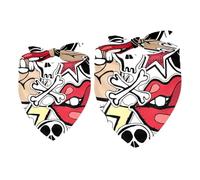 2 Pack Dog Bandana Abstract Punk Skull Rock Red Lips Girl Boy Bibs Dog Scarf Kerchief Accessories for Small Medium Large Dogs Puppy Cat Pet