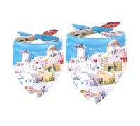 2 Pack Dog Bandana Aegean Sea in Greece Girl Boy Bibs Dog Scarf Kerchief Accessories for Small Medium Large Dogs Puppy Cat Pet