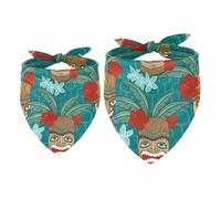 2 Pack Dog Bandana Aloha Tiki Tropical Girl Boy Bibs Dog Scarf Kerchief Accessories for Small Medium Large Dogs Puppy Cat Pet