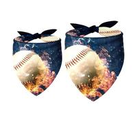2 Pack Dog Bandana Baseball Burning in Fire Girl Boy Bibs Dog Scarf Kerchief Accessories for Small Medium Large Dogs Puppy Cat Pet