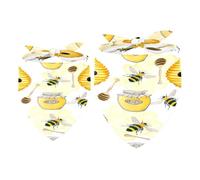 2 Pack Dog Bandana Bees Honey Jar Spoon and Beehive Girl Boy Bibs Dog Scarf Kerchief Accessories for Small Medium Large Dogs Puppy Cat Pet