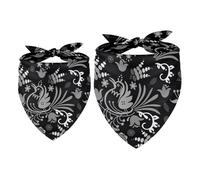 2 Pack Dog Bandana Black Beautiful Bird Foral Pattern Girl Boy Bibs Dog Scarf Kerchief Accessories for Small Medium Large Dogs Puppy Cat Pet